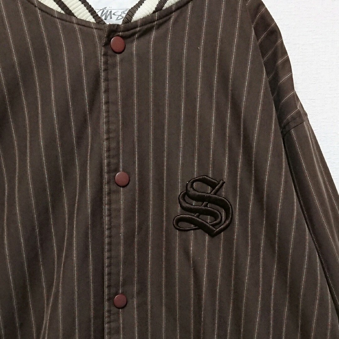 STUSSY(ステューシー)の希少 ステューシー Sロゴ スナップボタン リンガー ストライプ ジャケット メンズのジャケット/アウター(スタジャン)の商品写真