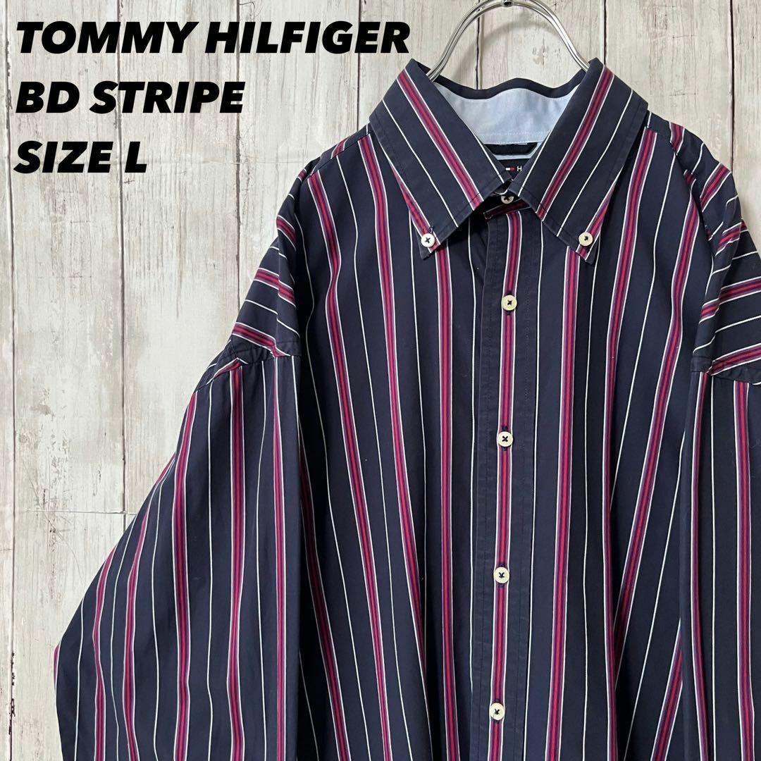 TOMMY HILFIGER(トミーヒルフィガー)のアメリカ古着　トミーヒルフィガー長袖ストライプBDシャツ　サイズLオーバーサイズ メンズのトップス(シャツ)の商品写真