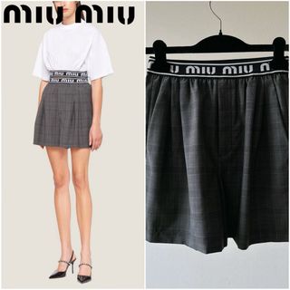 ミュウミュウ(miumiu)の美品miu miu ミュウミュウ　ロゴキュロット　チェックショートパンツ(ショートパンツ)