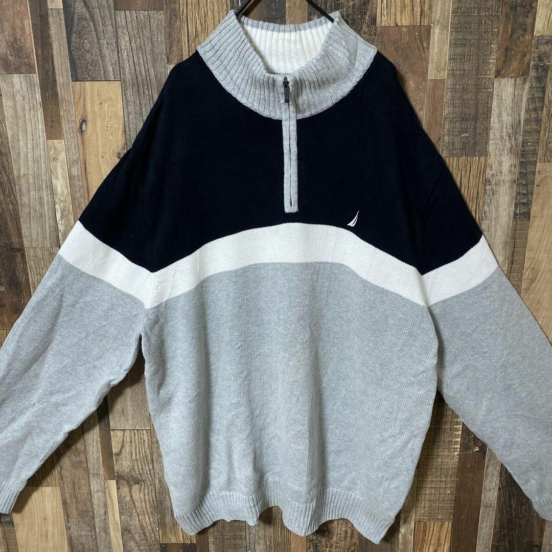 NAUTICA(ノーティカ)のノーティカ セーター ハーフジップ 2XL ニット メンズ 古着 90s 長袖 メンズのトップス(ニット/セーター)の商品写真