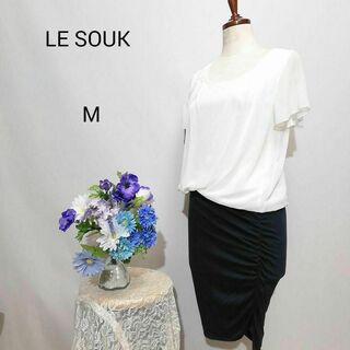 ルスーク(Le souk)のルスーク　極上美品　ドレス　ワンピース　パーティー　タイト　Мサイズ　白系色(ひざ丈ワンピース)