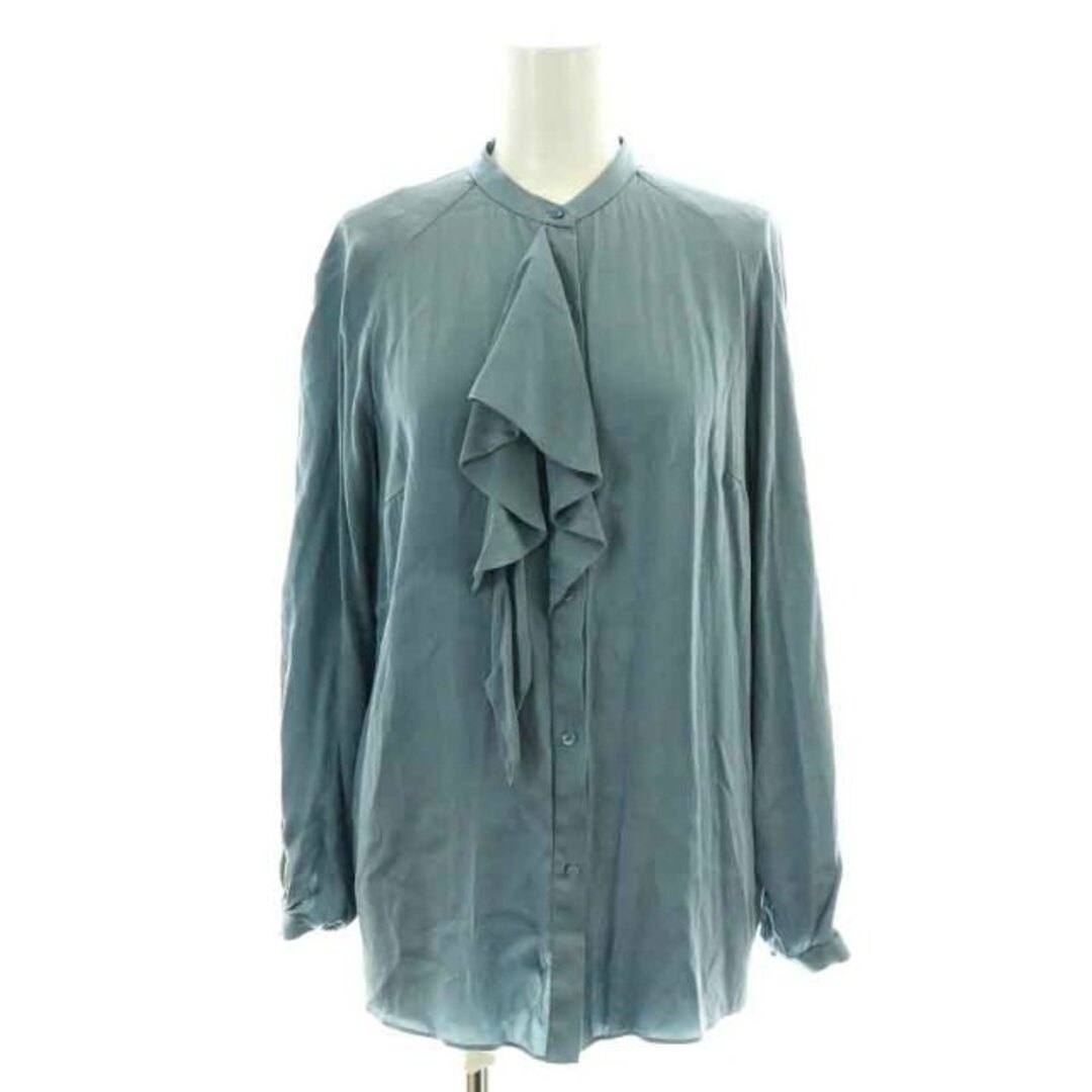トゥモローランドコレクション シルクサテンボウタイブラウス 長袖 36 M 青 レディースのトップス(シャツ/ブラウス(長袖/七分))の商品写真