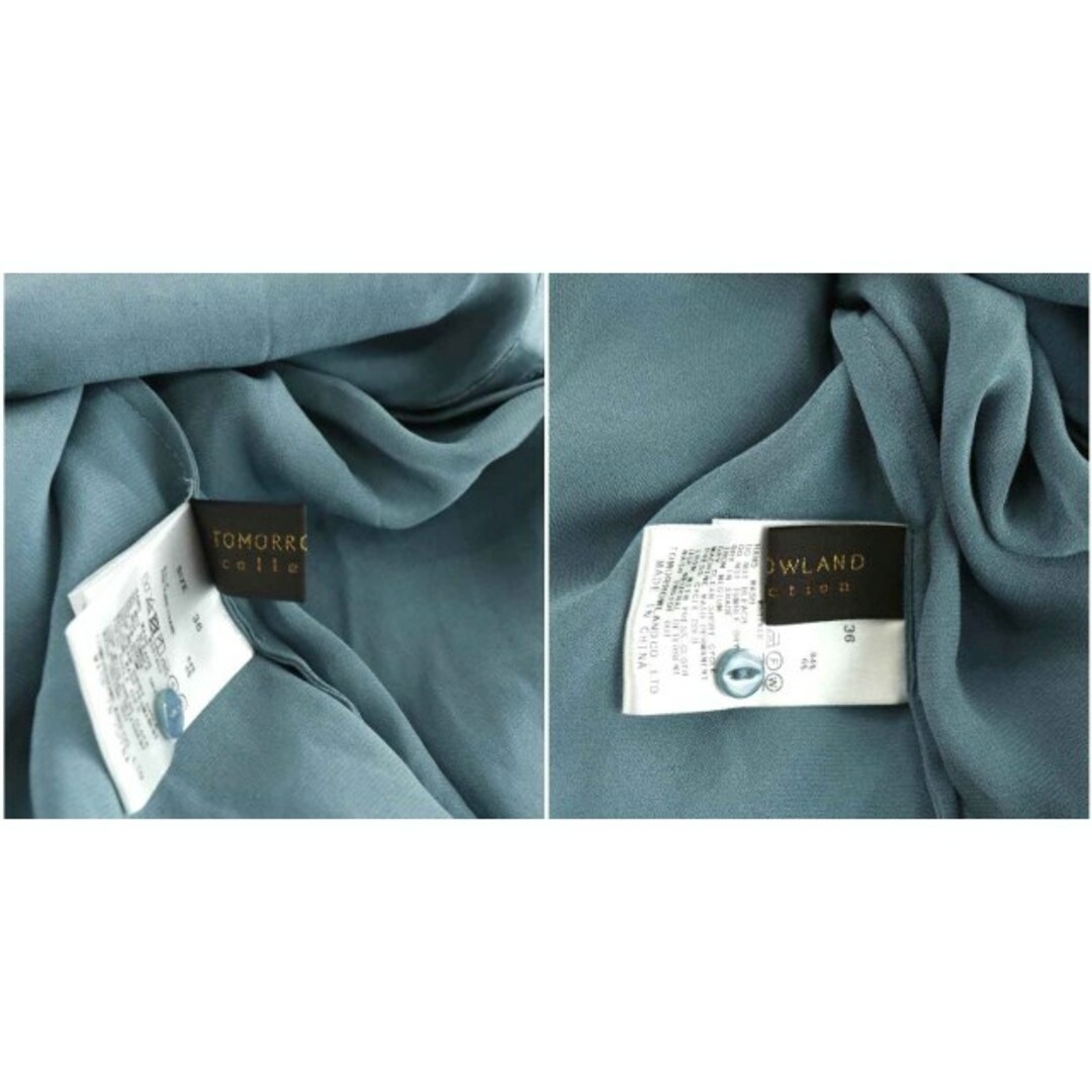 トゥモローランドコレクション シルクサテンボウタイブラウス 長袖 36 M 青 レディースのトップス(シャツ/ブラウス(長袖/七分))の商品写真