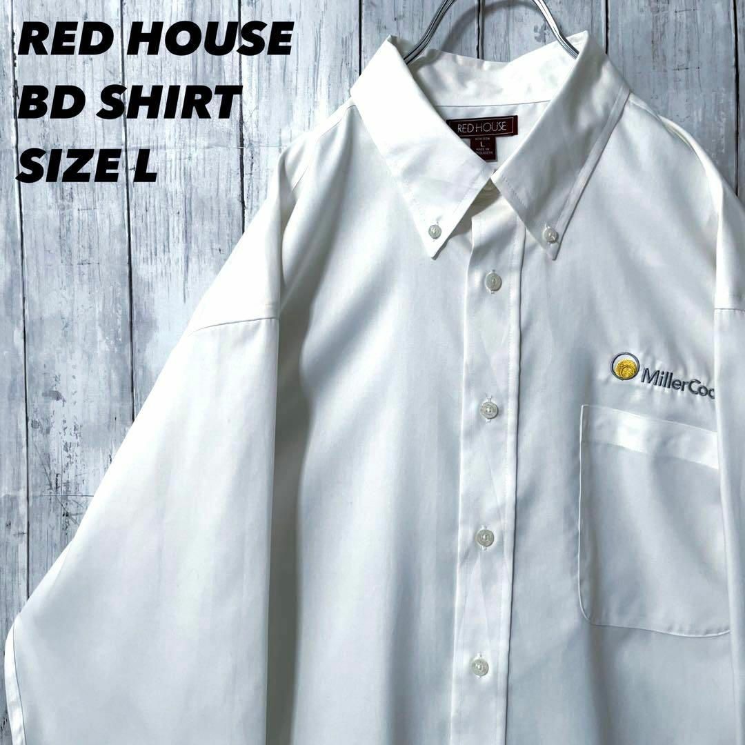アメリカ古着　RALPH HOUSE 刺繍ロゴ長袖ボタンダウンワークシャツ　白L メンズのトップス(シャツ)の商品写真