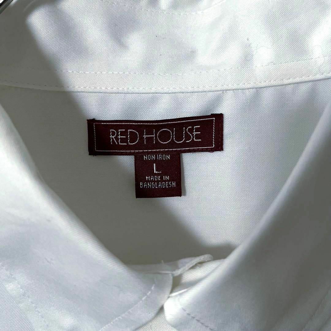 アメリカ古着　RALPH HOUSE 刺繍ロゴ長袖ボタンダウンワークシャツ　白L メンズのトップス(シャツ)の商品写真