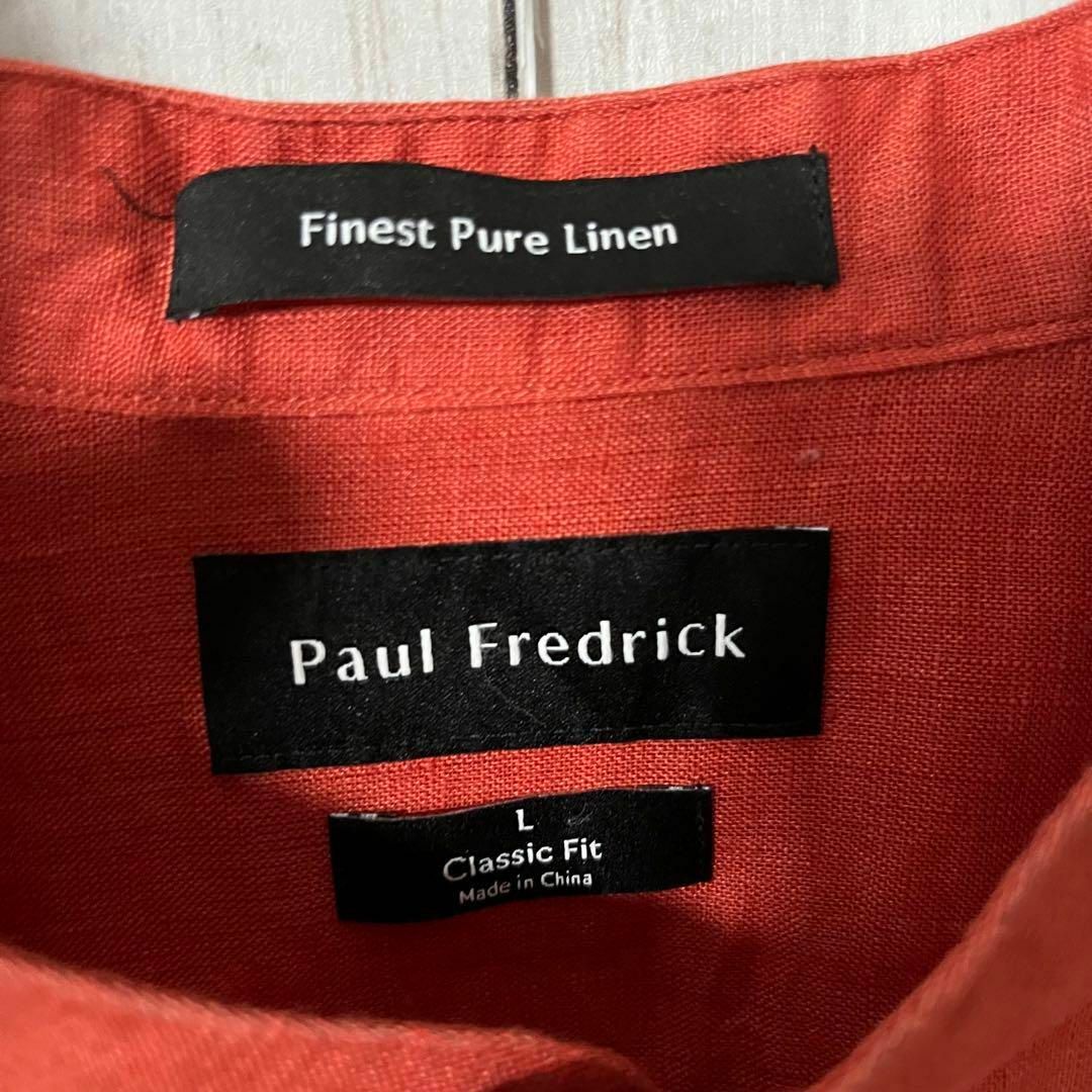 アメリカ古着　PAUL FREDRICK 長袖ノーカラーリネンシャツ　Lオレンジ メンズのトップス(シャツ)の商品写真