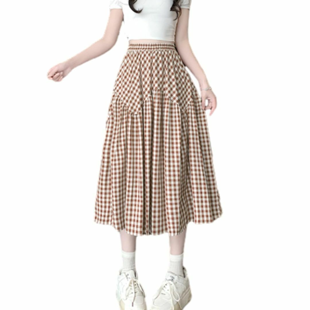 【色: カーキ】[CCGGOWMM] チェック柄 スカート レディース ロングス レディースのファッション小物(その他)の商品写真