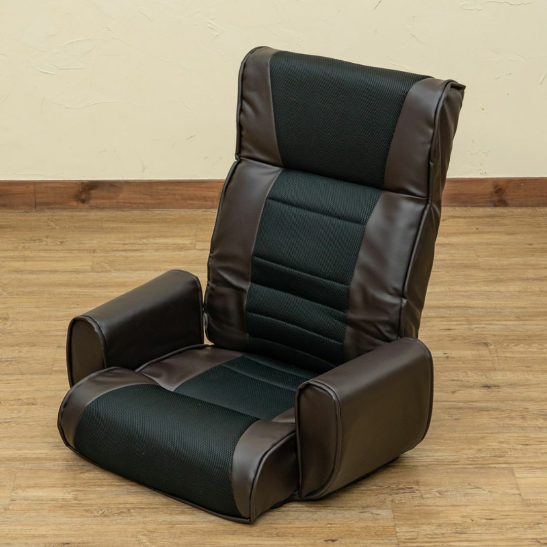 新品　送料無料　メッシュ肘付座椅子7段　ブラウン インテリア/住まい/日用品の椅子/チェア(座椅子)の商品写真