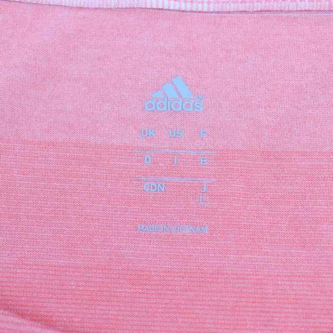 adidas(アディダス)のアディダス 半袖Tシャツ フレンチ袖 ボーダー柄 スポーツウエア レディース Lサイズ ピンク adidas レディースのトップス(Tシャツ(半袖/袖なし))の商品写真