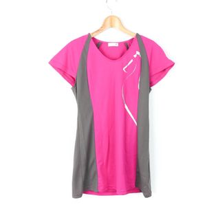 ルコックスポルティフ(le coq sportif)のルコックスポルティフ 半袖Tシャツ チュニック ビッグロゴ スポーツウエア レディース Lサイズ パープル×グレー le coq sportif(Tシャツ(半袖/袖なし))