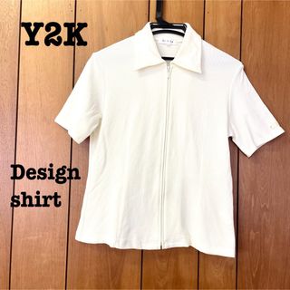 美品【Y2Kデザイン 】ジップアップシャツ　ジップアップブラウス(シャツ/ブラウス(半袖/袖なし))