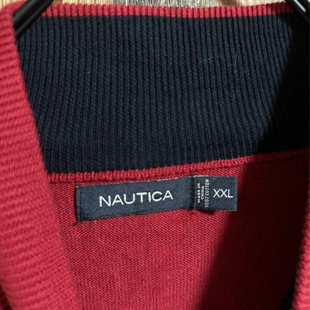 NAUTICA(ノーティカ)のノーティカ レッド ニット ハーフジップ XXL ロゴ セーター 赤 USA古着 メンズのトップス(ニット/セーター)の商品写真