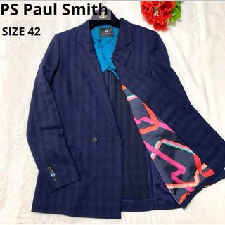 ポールスミス(Paul Smith)の【極美品】PS Paul Smith チェック ダブルジャケット リボン柄 42(テーラードジャケット)