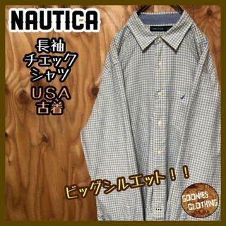 ノーティカ(NAUTICA)の刺繍 ワンポイント ノーティカ シャツ チェック柄 USA古着 90s ブルー(シャツ)