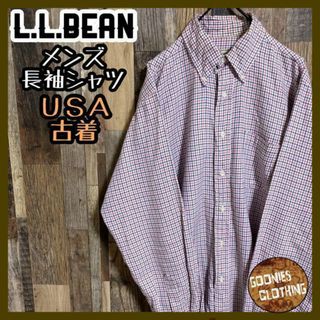 エルエルビーン(L.L.Bean)のエルエルビーン 80s ボタンダウン チェック シャツ レッド 長袖 USA古着(シャツ)