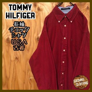 トミーヒルフィガー(TOMMY HILFIGER)のレッド チェック シャツ トミーヒルフィガー USA古着 90s ボタンダウン(シャツ)