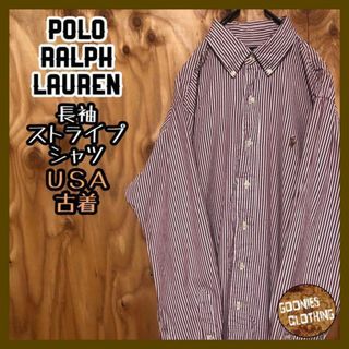 ラルフローレン(Ralph Lauren)のシャツ ストライプ ボタンダウン USA古着 90s 赤系 ポロラルフローレン(シャツ)