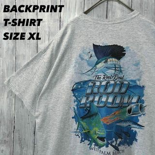 アメリカ古着GILDAN 魚釣りフィッシングバックプリントポケット付きTシャツ(Tシャツ/カットソー(半袖/袖なし))