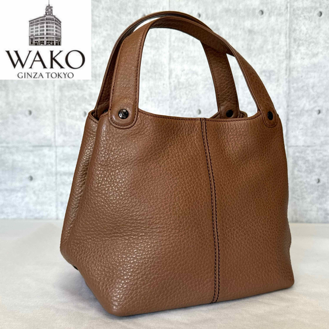 【美品】WAKO ワコウ 銀座和光 シボ革 レザー ブロンズ色 ハンドバッグ レディースのバッグ(ハンドバッグ)の商品写真