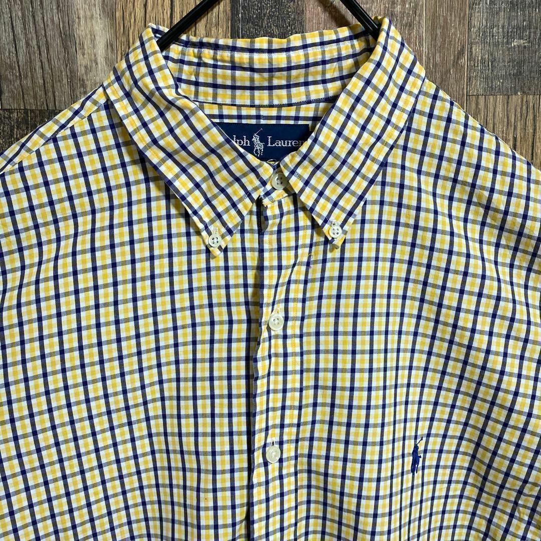 Ralph Lauren(ラルフローレン)のラルフローレン ボタンダウン チェック イエロー シャツ ロゴ USA古着 黄色 メンズのトップス(シャツ)の商品写真