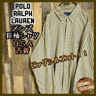 ラルフローレン(Ralph Lauren)のラルフローレン ボタンダウン チェック イエロー シャツ ロゴ USA古着 黄色(シャツ)