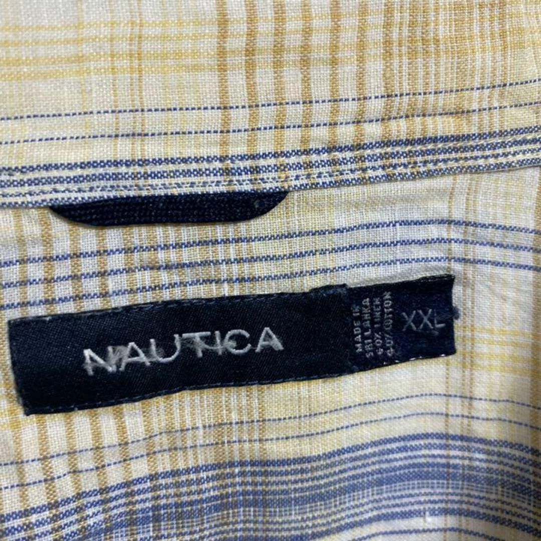 NAUTICA(ノーティカ)のノーティカ ブルー イエロー ホワイト ライン ボタン シャツ USA古着 半袖 メンズのトップス(シャツ)の商品写真