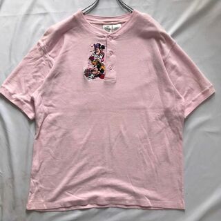ディズニー(Disney)のヘンリーネックdisney ワッフル生地ミッキー刺繍入りTシャツ(Tシャツ/カットソー(半袖/袖なし))