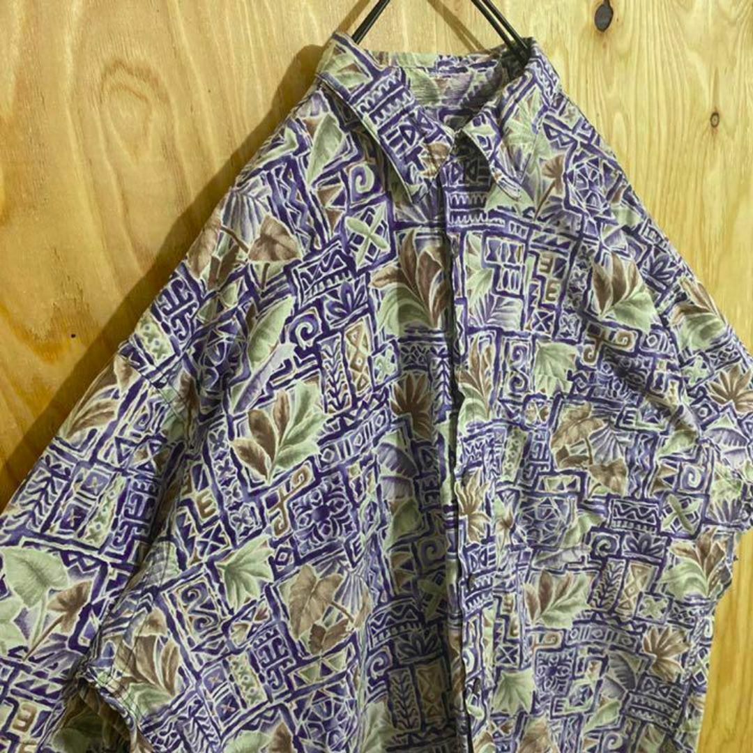 pierre cardin(ピエールカルダン)のUSA古着 メンズ 幾何学 90s 半袖 アロハ シャツ 総柄 ブルー 青 メンズのトップス(シャツ)の商品写真