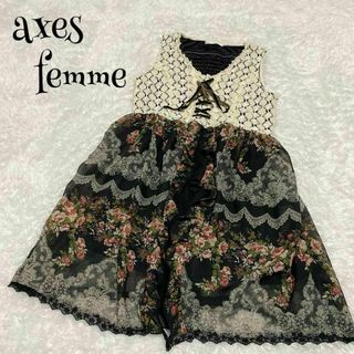 アクシーズファム(axes femme)のaxes femme アクシーズファム ☆ ノースリーブワンピース 花柄 M(ひざ丈ワンピース)