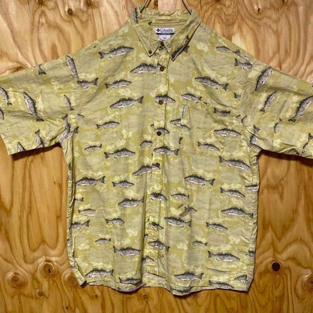 Columbia - 古着 90s 半袖 ボタンダウンシャツ シャケ 柄シャツ 