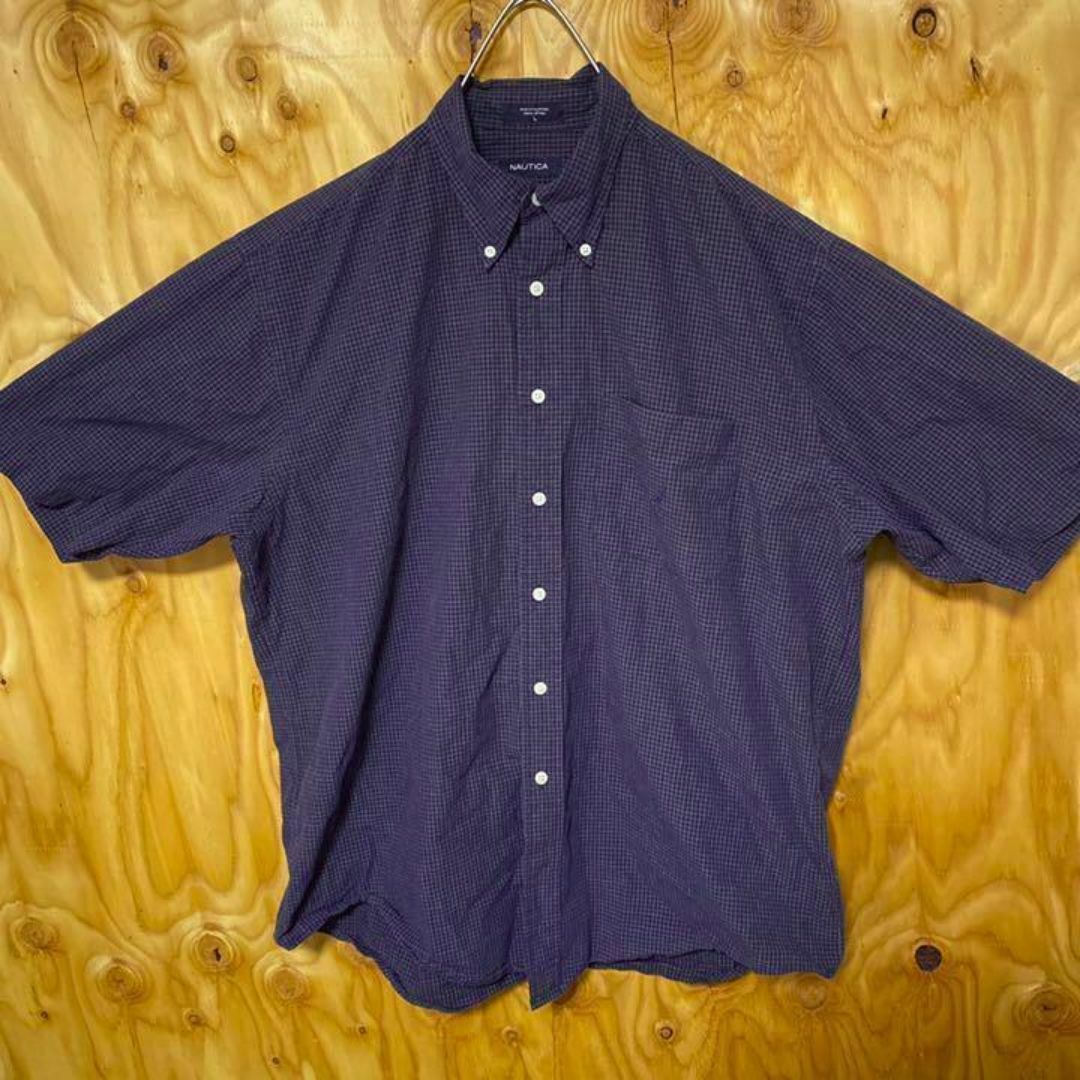 NAUTICA(ノーティカ)のノーティカ チェック USA古着 90s 半袖 ネイビー ボタンダウンシャツ メンズのトップス(シャツ)の商品写真