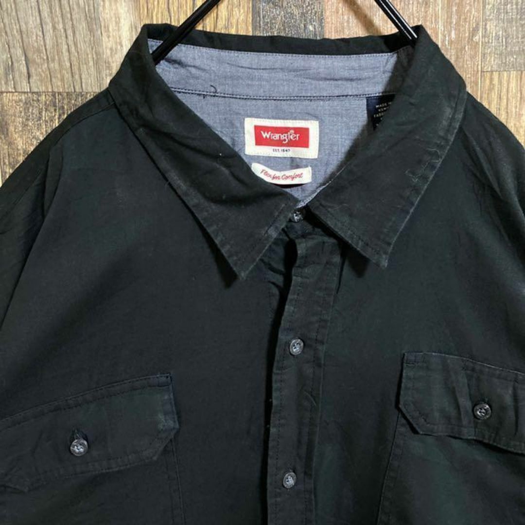 Wrangler(ラングラー)のラングラー ビッグサイズ 2XL ブラック ボタン シャツ USA古着 半袖 黒 メンズのトップス(シャツ)の商品写真