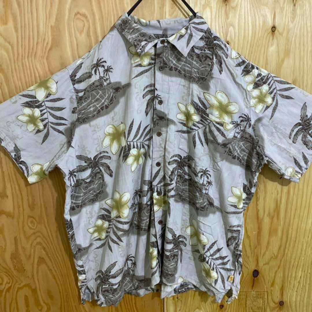 Columbia(コロンビア)のグレー 花 柄シャツ USA古着 90s 半袖 アロハ シャツ 総柄 メンズ 夏 メンズのトップス(シャツ)の商品写真