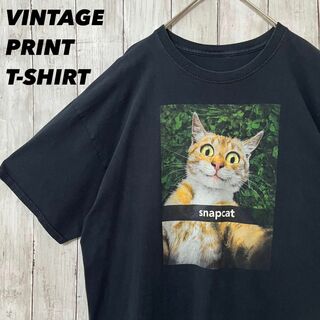 アメリカ古着　SNAP CAT 猫キャットアニマルプリントTシャツ　ゆるだぼ　黒(Tシャツ/カットソー(半袖/袖なし))