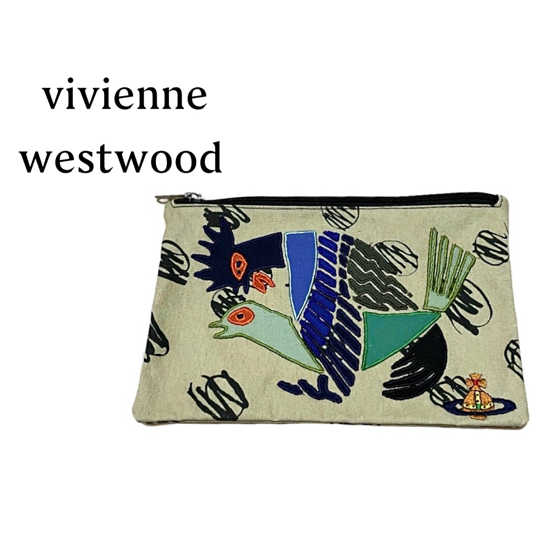 Vivienne Westwood(ヴィヴィアンウエストウッド)のヴィヴィアンウエストウッド【美品】《希少》 鳥×オーブ 刺繍 クラッチバッグ レディースのバッグ(クラッチバッグ)の商品写真