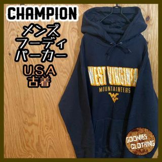 チャンピオン(Champion)のチャンピオン カレッジロゴ ネイビー パーカー フーディ USA古着 90s 紺(パーカー)