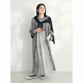 CRAFT STANDARD BOUTIQUE - 【チャコールグレー】インド綿混エスニック切替ワンピース/24SS