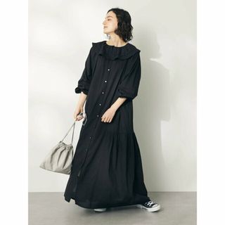 クラフトスタンダードブティック(CRAFT STANDARD BOUTIQUE)の【ブラック】インド綿フリル衿ワンピース/24SS(ロングワンピース/マキシワンピース)