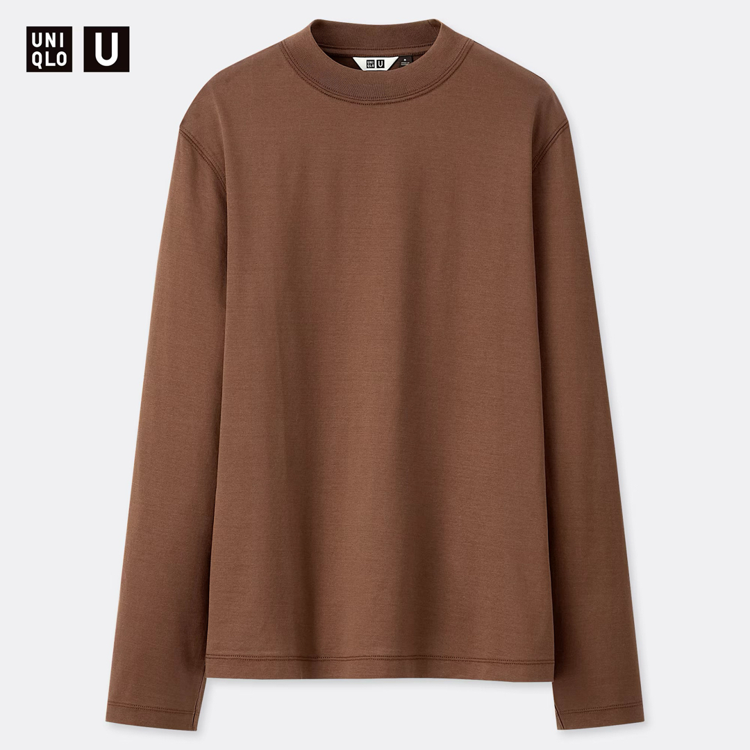 UNIQLO(ユニクロ)の最終値下げ❣️UNIQLO マーセライズコットンクルーネックT（長袖）　ブラウン レディースのトップス(Tシャツ(長袖/七分))の商品写真