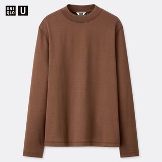 ユニクロ(UNIQLO)の最終値下げ❣️UNIQLO マーセライズコットンクルーネックT（長袖）　ブラウン(Tシャツ(長袖/七分))