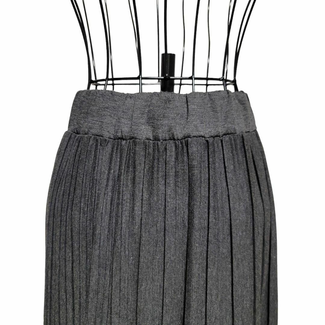 ロング　プリーツスカート　細かいプリーツ　綿　グレー　L レディースのスカート(ロングスカート)の商品写真