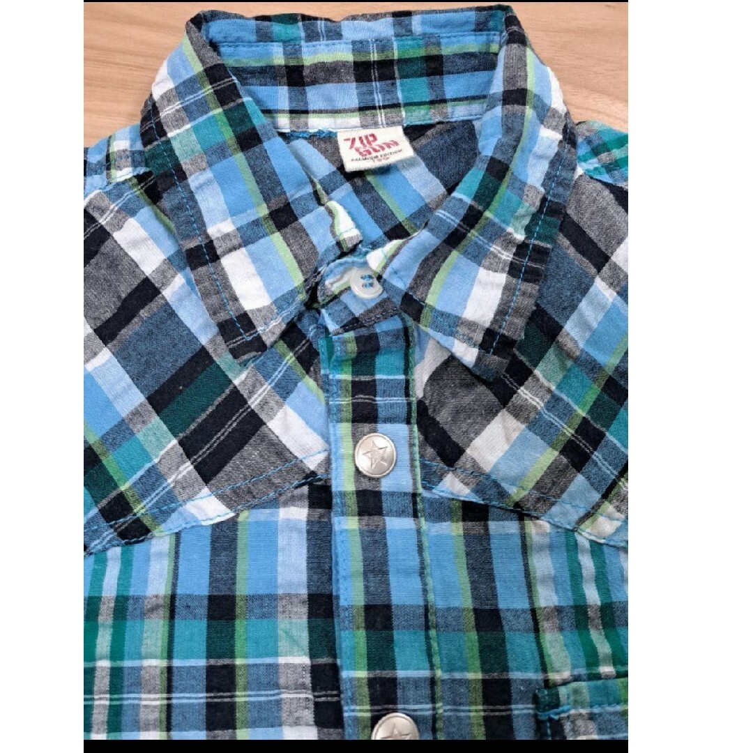 ZIP GUN　半袖　チェックシャツ　130 キッズ/ベビー/マタニティのキッズ服男の子用(90cm~)(ブラウス)の商品写真