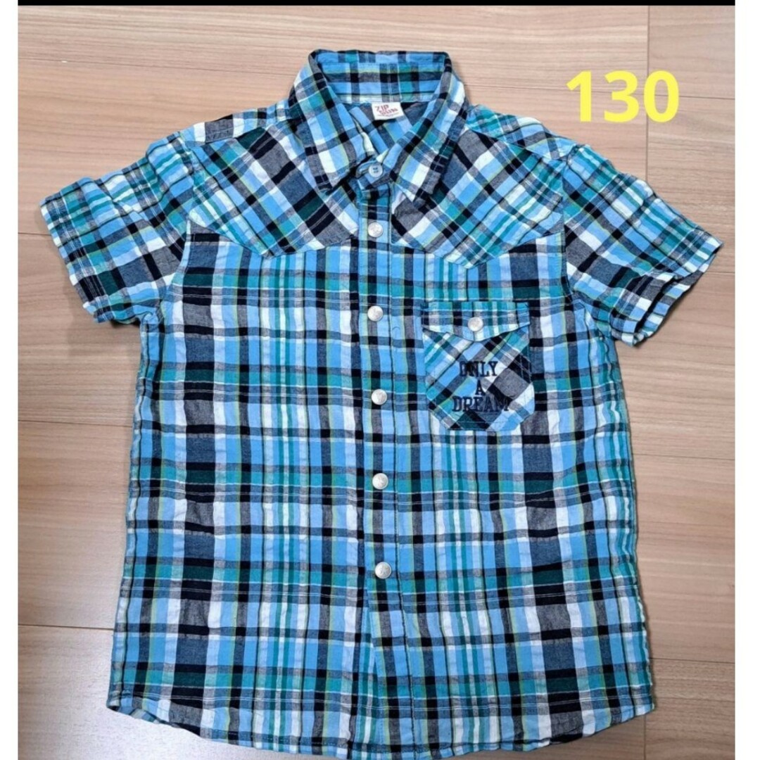 ZIP GUN　半袖　チェックシャツ　130 キッズ/ベビー/マタニティのキッズ服男の子用(90cm~)(ブラウス)の商品写真