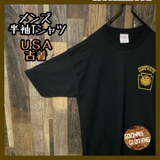 メンズ ブラック ワンポイント プリント L USA古着 半袖 Tシャツ(Tシャツ/カットソー(半袖/袖なし))