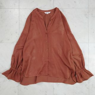 プラステ(PLST)の美品♪ プラステ PLST 長袖ブラウス フリルスリーブ バンドカラー 光沢(シャツ/ブラウス(長袖/七分))