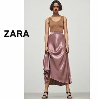 ザラ(ZARA)のZARA ザラ　ロング　スカート　フレア　ピンク　パープル　サテン　光沢感(ロングスカート)
