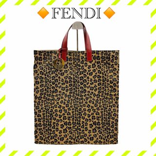 FENDI - 美品 フェンディ キャンバス レオパード トートバッグ 茶 赤 ユニセックス