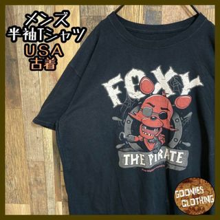 メンズ キャラクター 海賊 Tシャツ ブラック USA古着 90s 半袖 黒(Tシャツ/カットソー(半袖/袖なし))