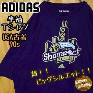 アディダス adidas ネイビー アメフト USA古着 90s 半袖 Tシャツ(Tシャツ/カットソー(半袖/袖なし))