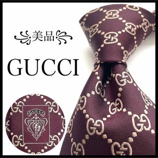 Gucci - ꧁美品꧂ グッチ ネクタイ GG柄 インターロッキング ボルドー レッド 光沢